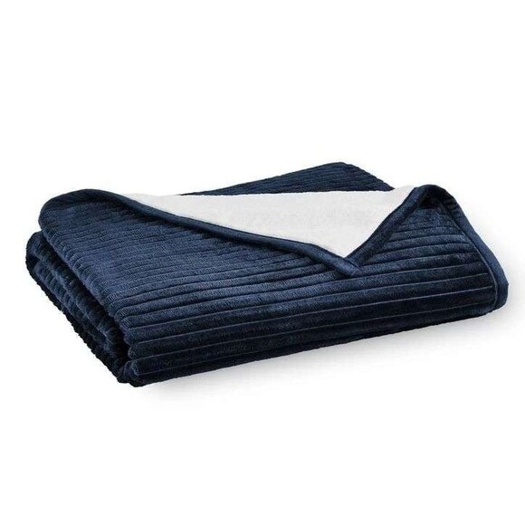 Member's Mark Ribbed Throw Blanket 60"x70" Navy Blue – Super Soft & Cozy - Picture 7 of 11